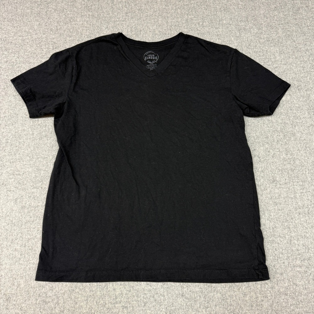 True Classic V-Neck T-Shirt Large Black Short Sleeve Cotton Blend Casual Top